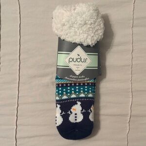 Pudus Women's Snowman Slipper Socks - Blue and White